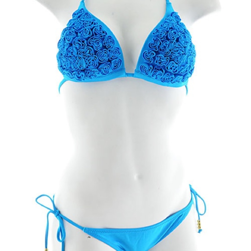 Gorgeous Turquoise Rose Bikini Size Large NWT
